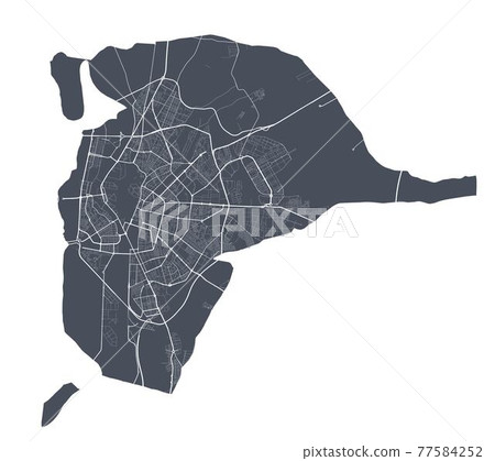 Seville map. Detailed map of Seville city poster with streets. Dark vector. 77584252