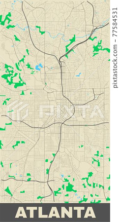 Atlanta map. Vertical map of Atlanta city poster streets, water, woods. Atlanta map. Vertical map of Atlanta city poster streets, water, woods. 77584531