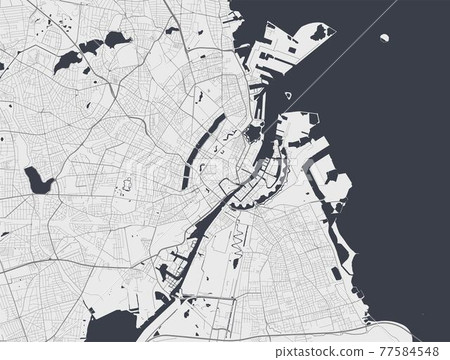 Copenhagen map. Copenhagen city map poster. Map of Copenhagen street, urban area. 77584548