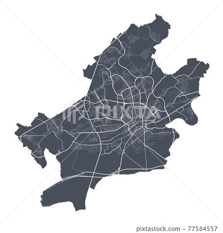 Frankfurt map. Detailed map of Frankfurt city poster with streets. Dark vector. 77584557