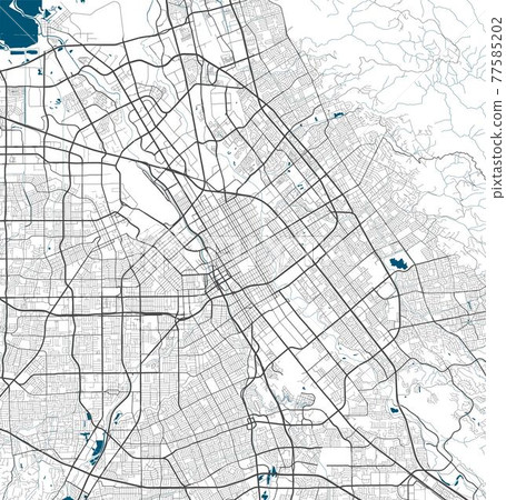 San Jose map. San Jose city map poster. Map of San Jose street, urban area. San Jose map. San Jose city map poster. Map of San Jose street, urban area. 77585202
