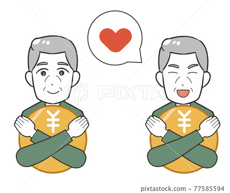 Elderly man hugging money 77585594