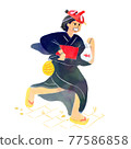 戴著天狗面具，穿著和服奔跑的女人 77586858