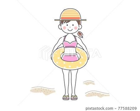 Illustration of a woman in a swimsuit with a float 77588209