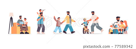 set father spending time with little son parenting fatherhood friendly family concept dad having fun with his kid 77589342