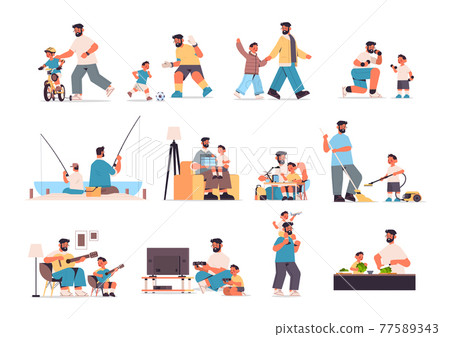 set father spending time with little son parenting fatherhood friendly family concept dad having fun with his kid 77589343