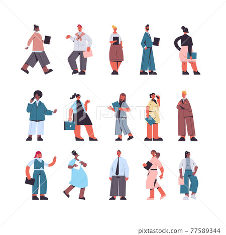 set businesspeople standing in different poses business people office workers in casual clothes set businesspeople standing in different poses business people office workers in casual clothes 77589344