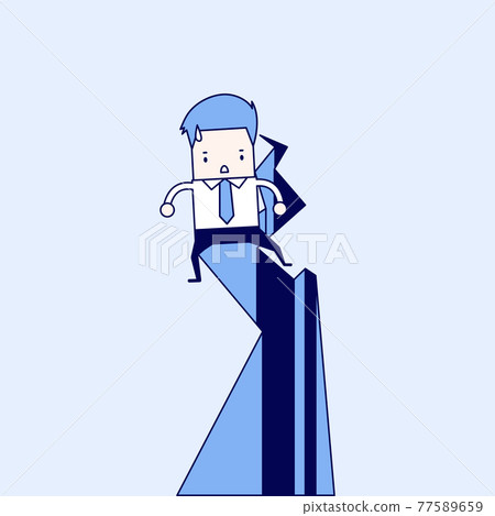 Businessman standing on earthquake ground crack. Cartoon character thin line style vector. 77589659