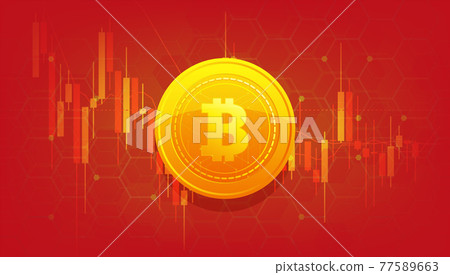 Golden Bitcoin on red background banner template design. Bitcoin currency. Crypto coin with growth chart. International stock exchange. Network bitcoin marketing vector. Golden Bitcoin on red background banner template design. Bitcoin currency. Crypto coin with growth chart. International stock exchange. Network bitcoin marketing vector. 77589663