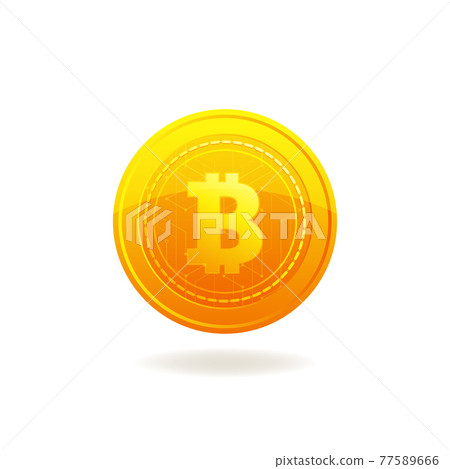 Golden Bitcoin. Crypto currency blockchain coin. Bitcoin symbol isolated on white background. Golden Bitcoin. Crypto currency blockchain coin. Bitcoin symbol isolated on white background. 77589666