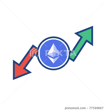Ethereum up and down arrow. Crypto currency crisis concept. Digital currency risk. Ethereum up and down arrow. Crypto currency crisis concept. Digital currency risk. 77589667
