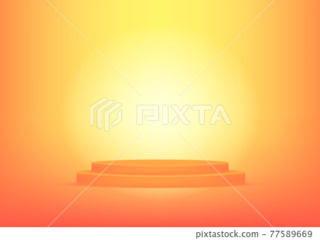 Empty podium studio orange background for product display with copy space. Showroom shoot render. Banner background for advertise product. 77589669