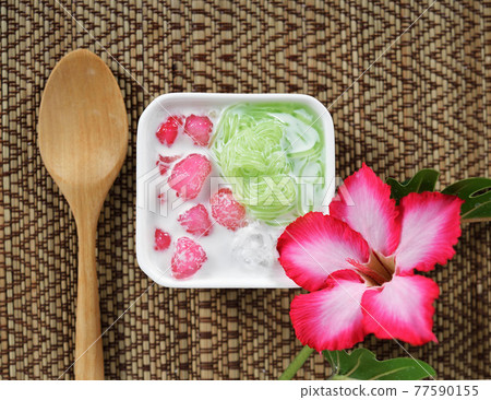 Thai dessert. Water Chestnuts in Coconut Milk. Tub Tim Grob. Thai dessert. Water Chestnuts in Coconut Milk. Tub Tim Grob. 77590155