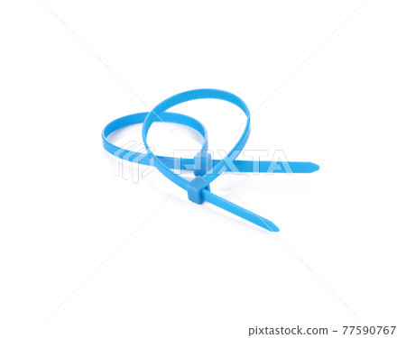 Plastic cable ties on a white background 77590767