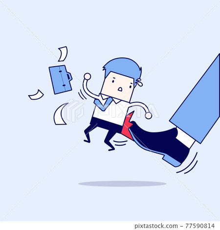 Businessman being kicked by boss. Cartoon character thin line style vector. 77590814