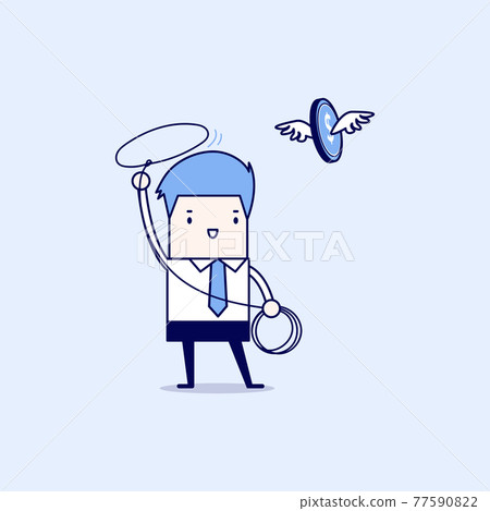 Businessman chasing flying money by rope, Financial concept. Cartoon character thin line style vector. Businessman chasing flying money by rope, Financial concept. Cartoon character thin line style vector. 77590822