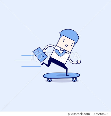 Businessman on skateboard with briefcase. Cartoon character thin line style vector. Businessman on skateboard with briefcase. Cartoon character thin line style vector. 77590828