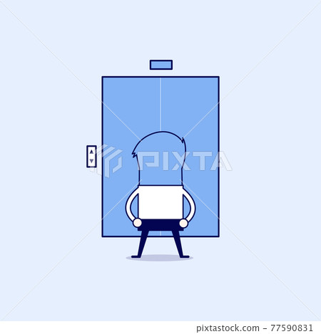 Businessman waiting for the elevator. Cartoon character thin line style vector. Businessman waiting for the elevator. Cartoon character thin line style vector. 77590831