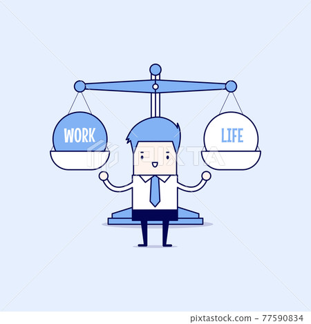 Businessman balance Work and life. Cartoon character thin line style vector. Businessman balance Work and life. Cartoon character thin line style vector. 77590834