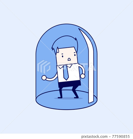Businessman trapped in glass bulb. Cartoon character thin line style vector. 77590855