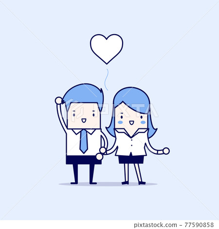 Business couple. Cartoon character thin line style vector. Business couple. Cartoon character thin line style vector. 77590858