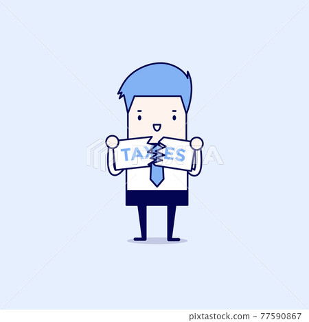Businessman Teared Taxes paper. finance and profit concept. Cartoon character thin line style vector. Businessman Teared Taxes paper. finance and profit concept. Cartoon character thin line style vector. 77590867