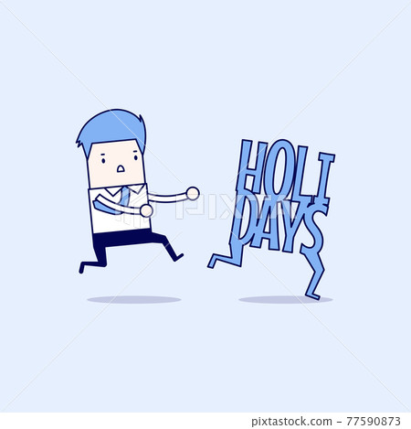 Businessman running catch up holidays. Cartoon character thin line style vector. Businessman running catch up holidays. Cartoon character thin line style vector. 77590873