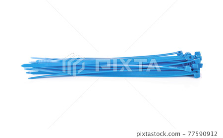 Plastic cable ties on a white background 77590912