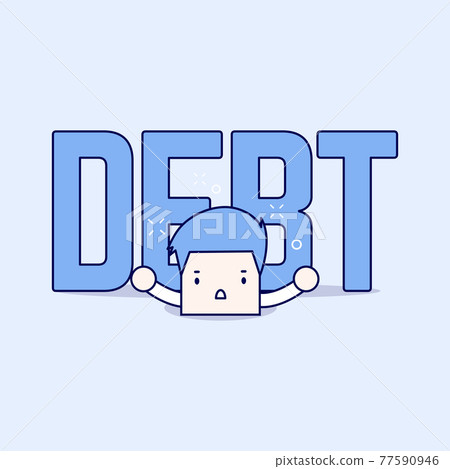 Big debt is over the businessman. Cartoon character thin line style vector. 77590946