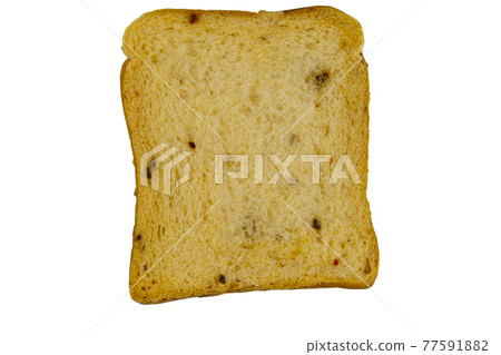 Slice of olive bread with spices isolated on white background Slice of olive bread with spices isolated on white background 77591882