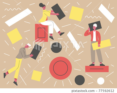 People with abstract geometric shapes. Teamwork concept, business characters collecting geometric figures vector illustration. Partnership business concept People with abstract geometric shapes. Teamwork concept, business characters collecting geometric figures vector illustration. Partnership business concept 77592612