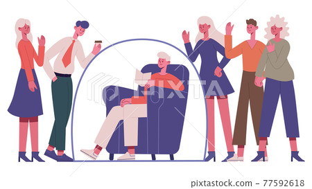 Unsocial introverted person. Unsocial woman people group separation, young introvert girl in bubble vector illustration. Introverted female character Unsocial introverted person. Unsocial woman people group separation, young introvert girl in bubble vector illustration. Introverted female character 77592618