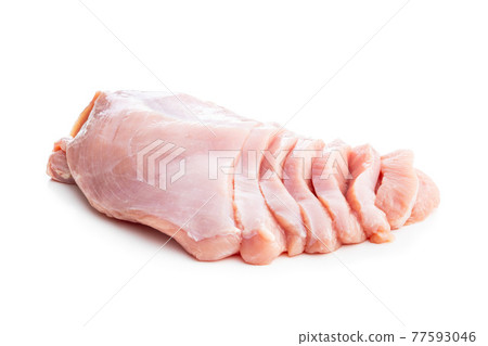 Poultry meat. Sliced raw turkey meat. Breast meat 77593046