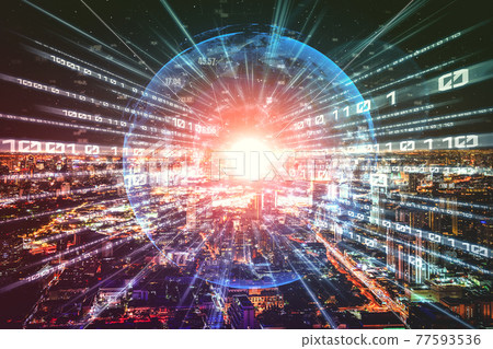 Digital data flow on road with motion blur to create vision of fast speed transfer 77593536