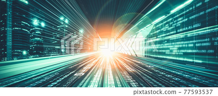 Digital data flow on road with motion blur to create vision of fast speed transfer 77593537