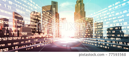 Digital data flow on road with motion blur to create vision of fast speed transfer 77593568