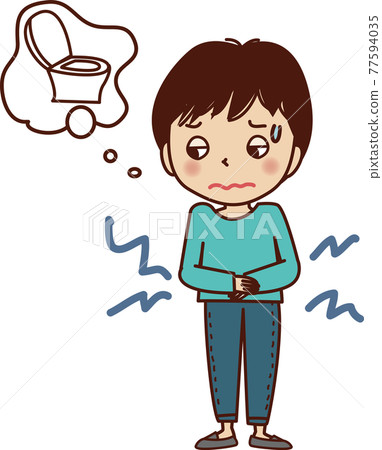 A young man who has a stomachache and wants to... - Stock Illustration ...