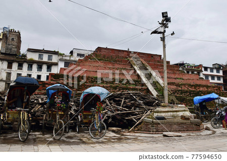 Kathmandu Durbar Square and Rickshaw in Kathmandu, Nepal after the great earthquake Kathmandu Durbar Square and Rickshaw in Kathmandu, Nepal after the great earthquake 77594650