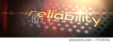 RELIABILITY - Luxury Gold Word on Blurred Dark Background with Stars. 77595942