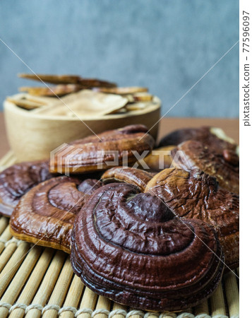 The lingzhi mushroom image close up for alternative medicine or medical and health concept. The lingzhi mushroom image close up for alternative medicine or medical and health concept. 77596097