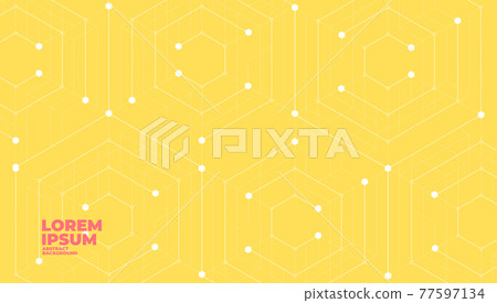 Abstract hexagonal molecular structures on yellow background with copy space. 77597134