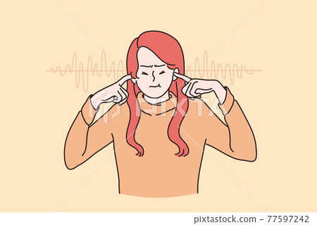 Stress, irritation, loud sounds concept Stress, irritation, loud sounds concept 77597242