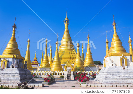 Buddhist tample, Pindaya, Burma, Myanmar. Buddhist tample, Pindaya, Burma, Myanmar. 77597566