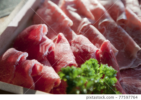 Raw red beef slice for Shabu and Sukiyaki Japanese style. Can use to create menu in the restaurant. Raw red beef slice for Shabu and Sukiyaki Japanese style. Can use to create menu in the restaurant. 77597764