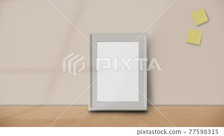 Frame or Poster mock up in living room and with postit with window shadow on pastel wall background 77598315