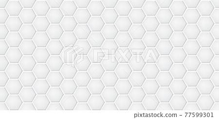 White ceramic hexagon tiles wall texture abstract background vector illustration 77599301