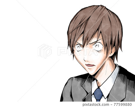 Cartoon-style color _ suit man _ quietly open your eyes and be surprised _ sideways 77599880