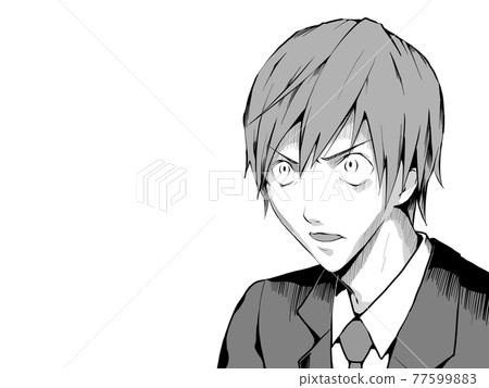 Cartoon style _ suit man _ quietly open your eyes and be surprised _ sideways 77599883