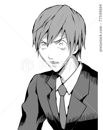 Cartoon style _ suit man _ quietly open your eyes and be surprised _ vertical 77599884