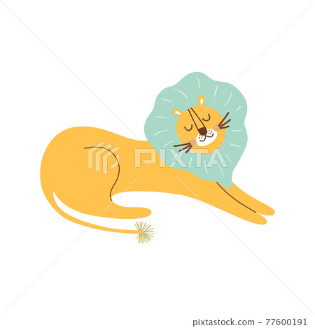 Cute lion. Jungle lion with blue mane Wild cat.... - Stock Illustration  [77600191] - PIXTA
